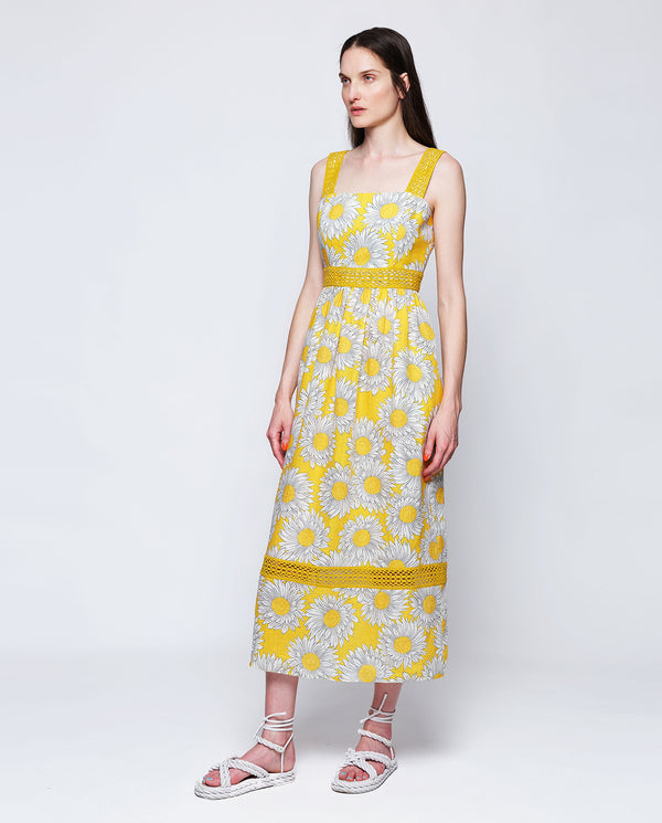 Yellow floral print linen dress by MIRTO