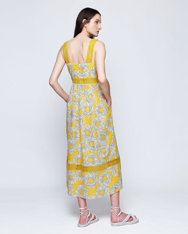 Yellow floral print linen dress by MIRTO