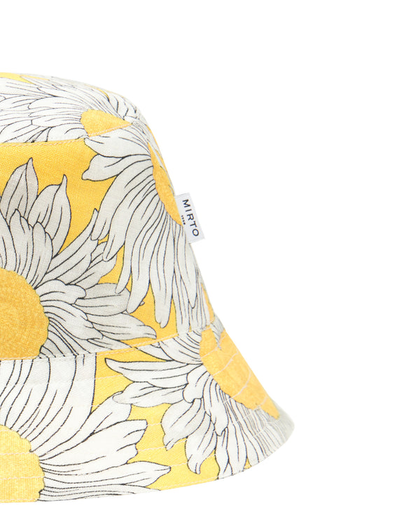 Yellow floral print cotton bucket hat