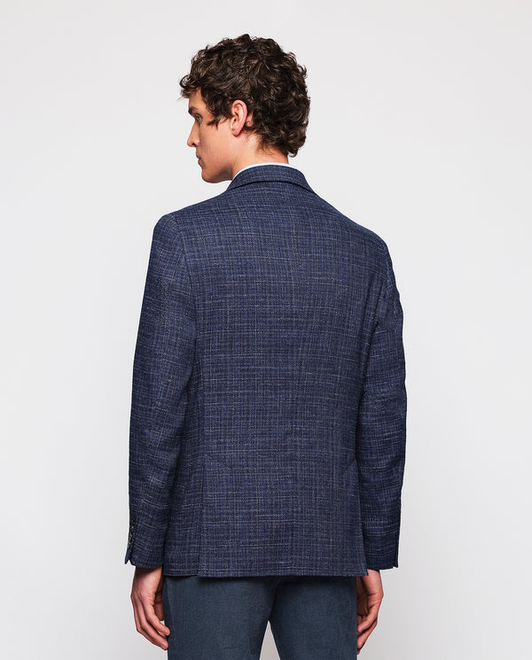 Blue cotton & linen stretch blend jacket