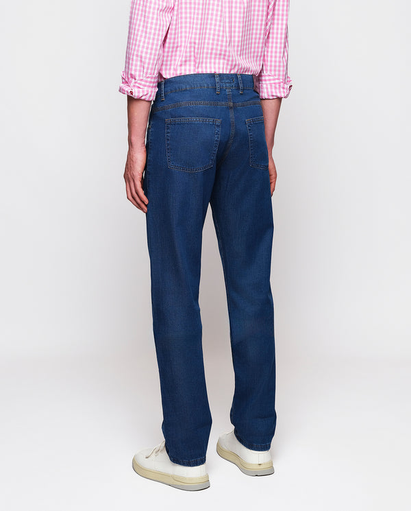 Indigo straight-fit 5-pocket denim trousers