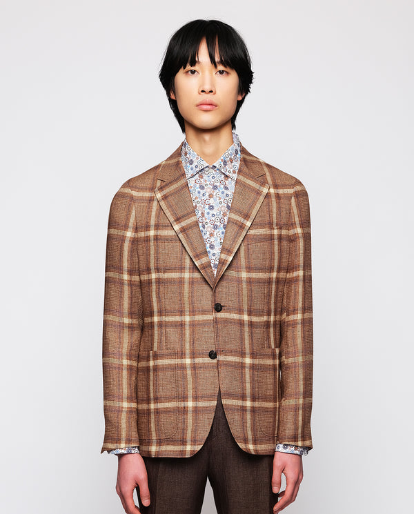 Brown linen plaid jacket