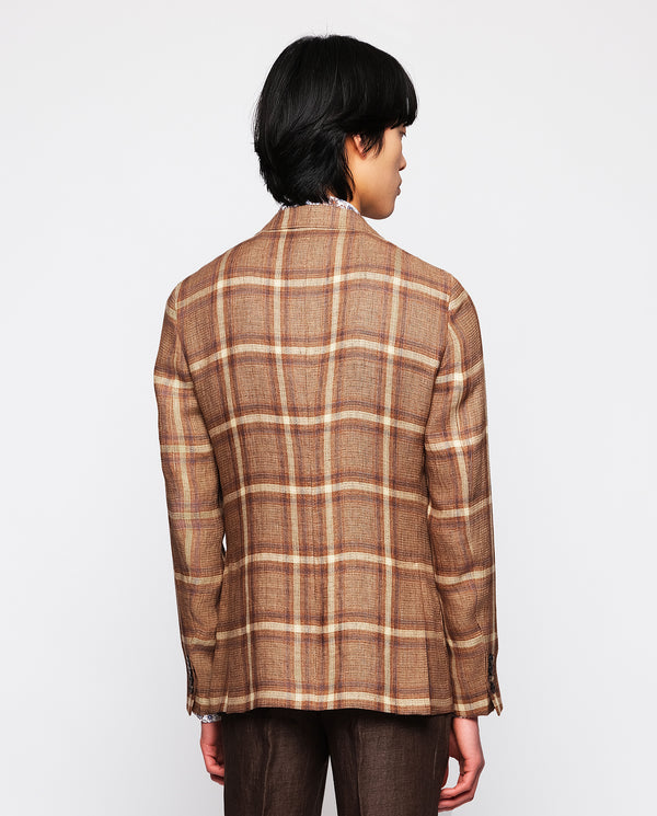 Brown linen plaid jacket