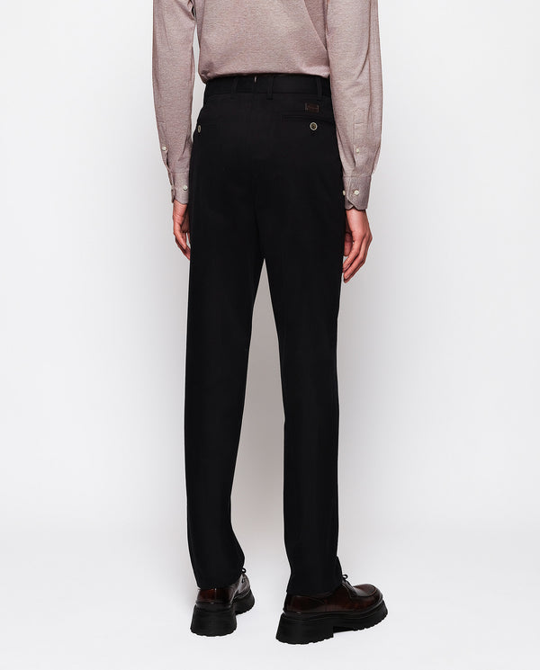 Black strech-cotton casual trousers