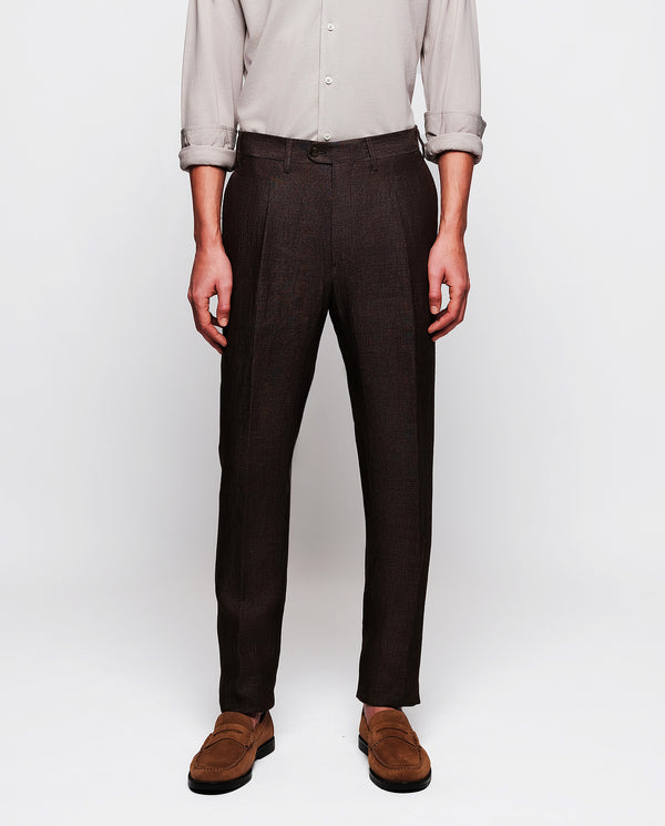 Brown linen dress trousers by MIRTO