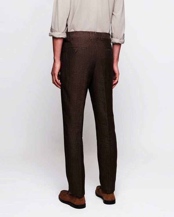 Brown linen dress trousers by MIRTO