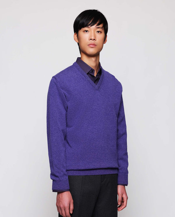 Purple Lambswool V neck jumper