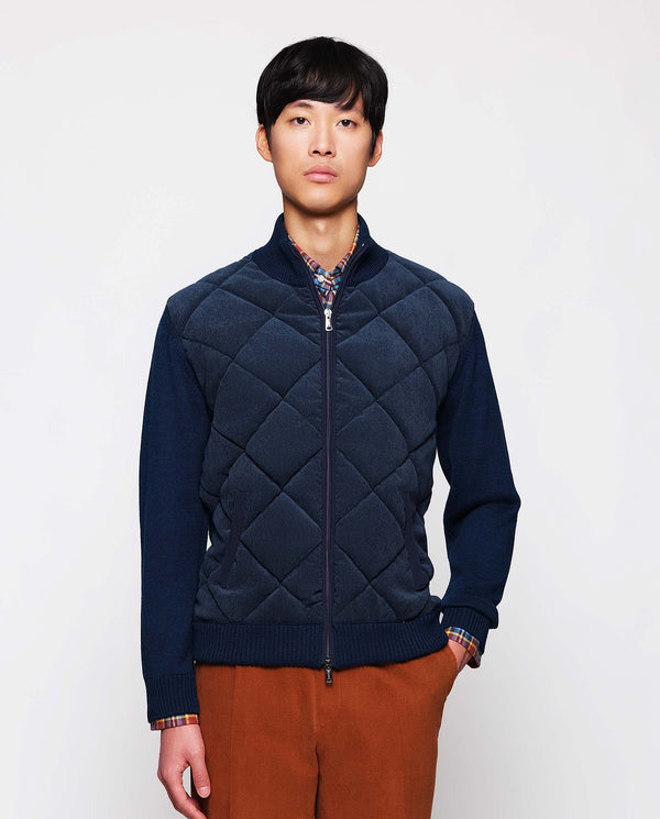 Blue Wool quilted cardigan by MIRTO