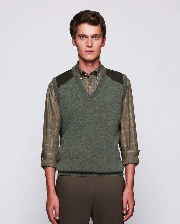 Green V neck Lambswool waistcoat