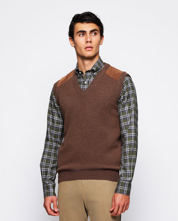 Brown V neck Lambswool waistcoat