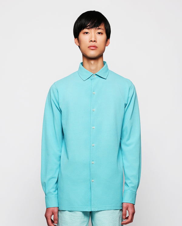 Turquoise cotton knit shirt, no breast pocket
