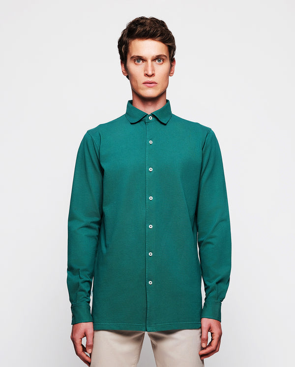 Green cotton knit shirt, no breast pocket
