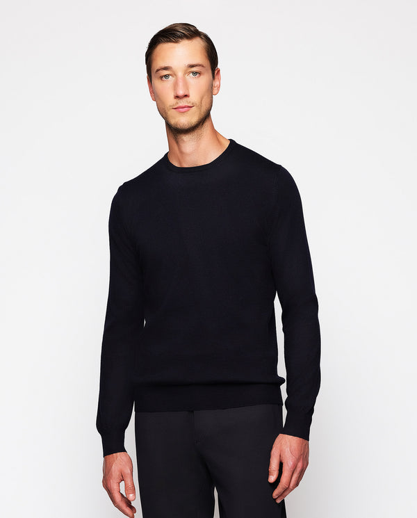 Navy blue merino wool jumper (crew neck) by MIRTO