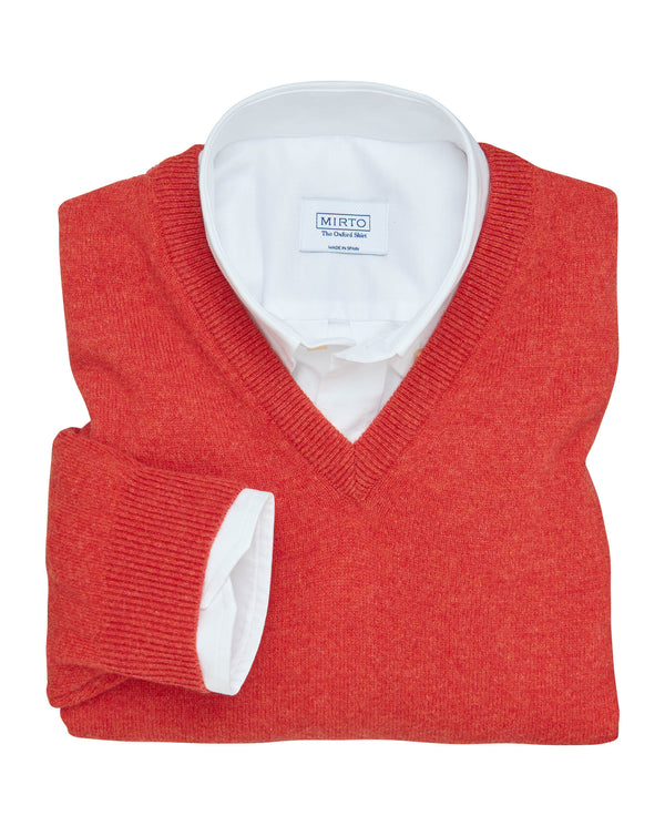 Orange lambswool jumper (V neck) by MIRTO