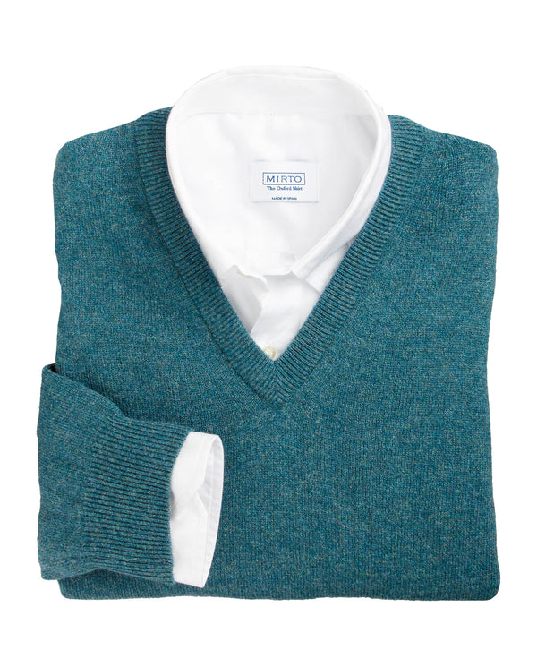 Green lambswool jumper (V neck) by MIRTO