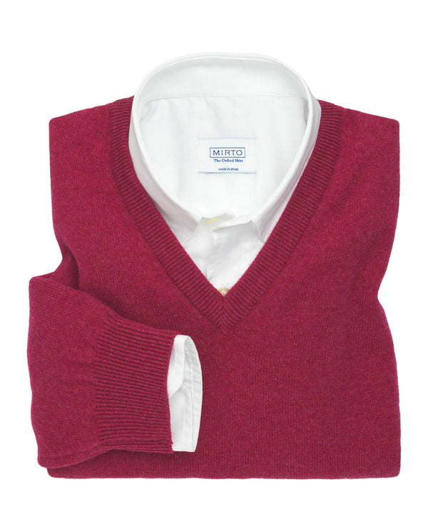 Red lambswool jumper (V neck) by MIRTO