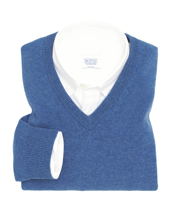 Blue V neck lambswool jumper