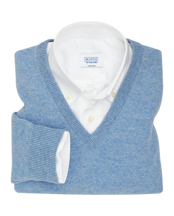 Light blue lambswool jumper (V neck) by MIRTO