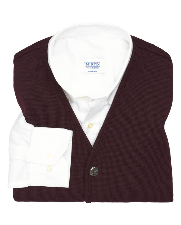 Burgundy knit button-up waistcoat by MIRTO