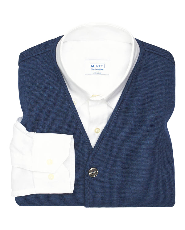 Blue knit button-up waistcoat by MIRTO