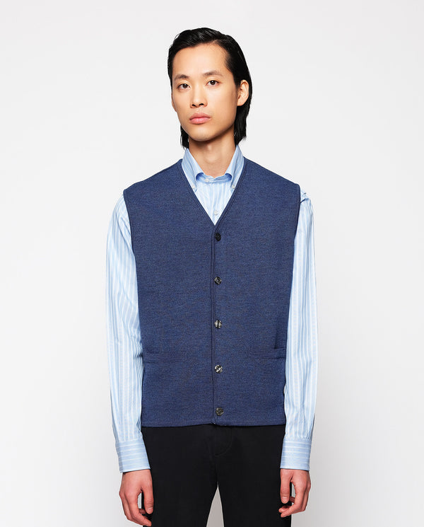 Blue knit button-up waistcoat by MIRTO