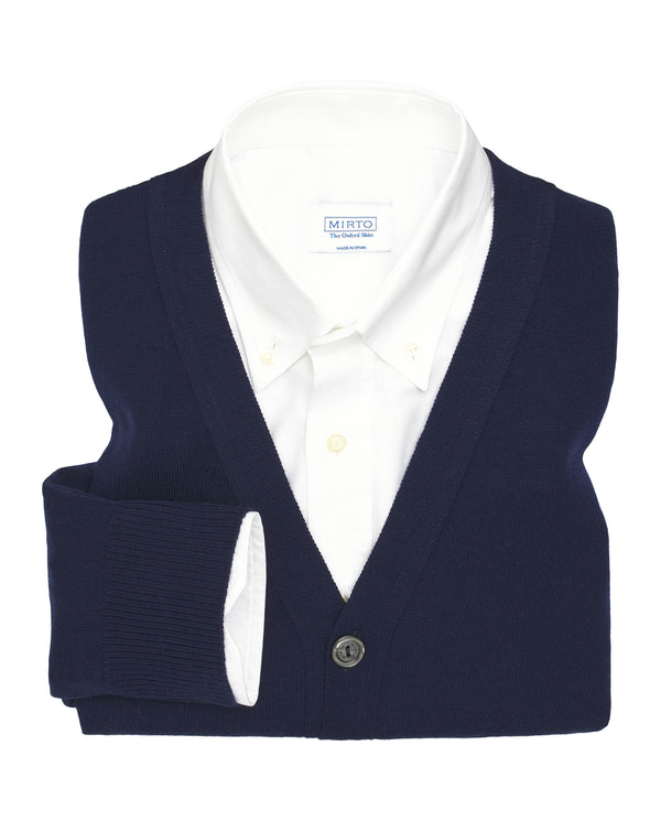 Navy blue knit button-up cardigan by MIRTO