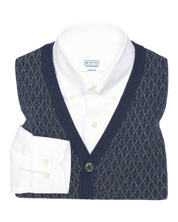 Navy blue jacquard button-up waistcoat by MIRTO