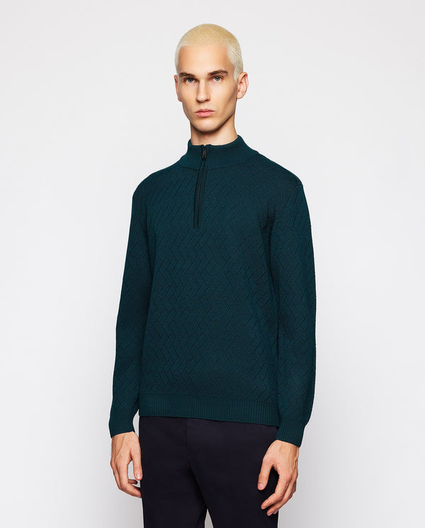 Green perkins collar openwork front jumper