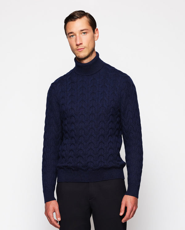 Navy blue turtleneck braided jumper