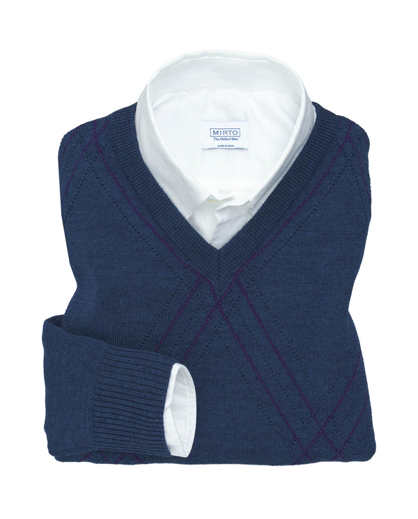 Blue maxidiamonds jumper (V neck) by MIRTO