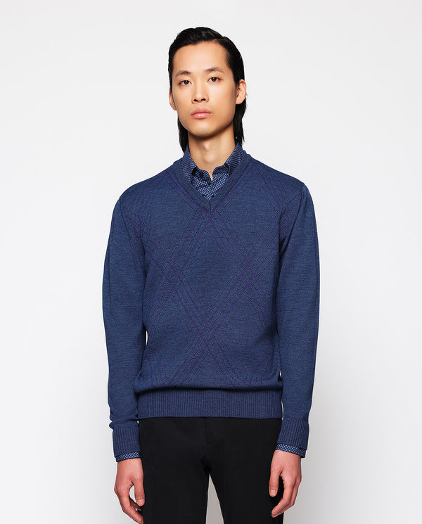 Blue maxidiamonds jumper (V neck) by MIRTO