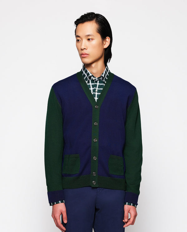 Blue & green button-up cardigan by MIRTO