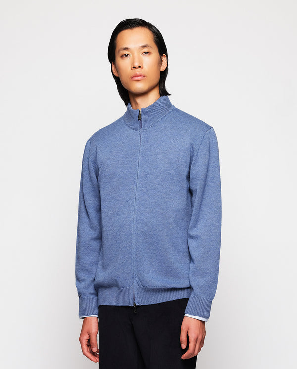 Blue knit zip jacket