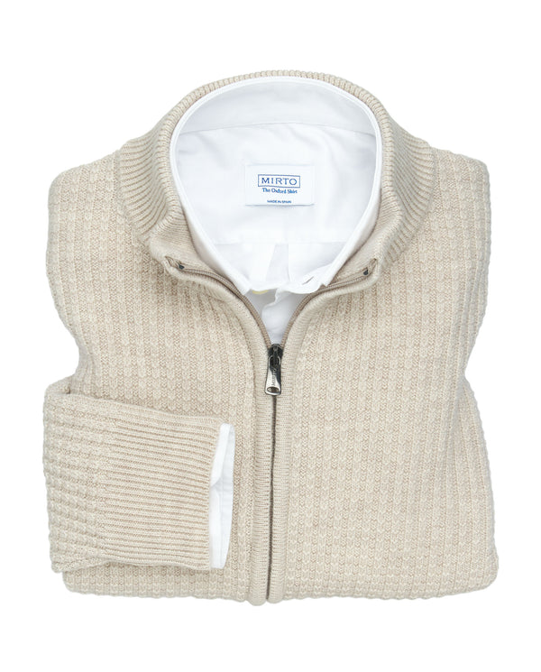 Beige knit zip jacket by MIRTO