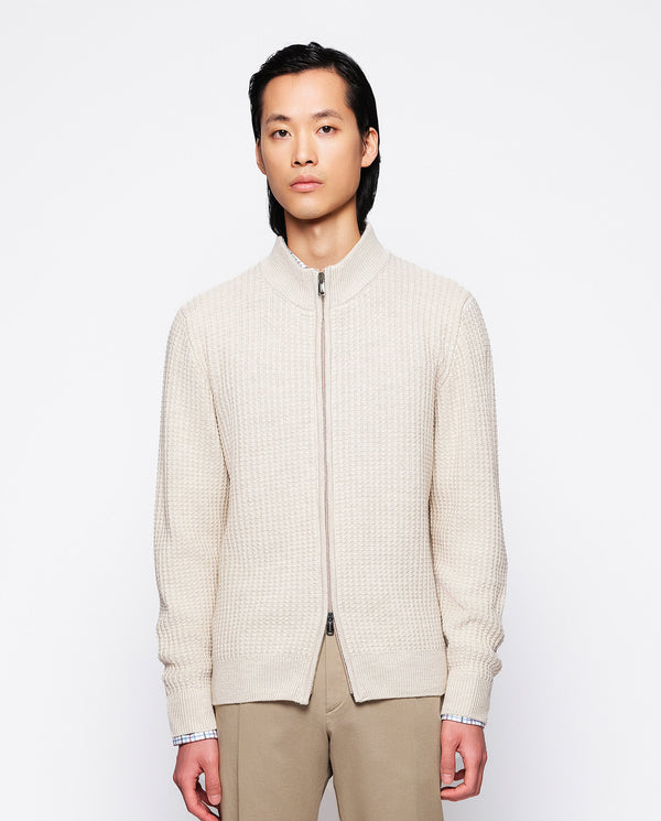 Beige knit zip jacket by MIRTO