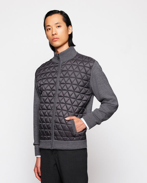 Gray knit jacket with quilted front