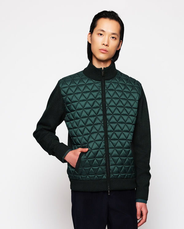 Green knit jacket with quilted front by MIRTO