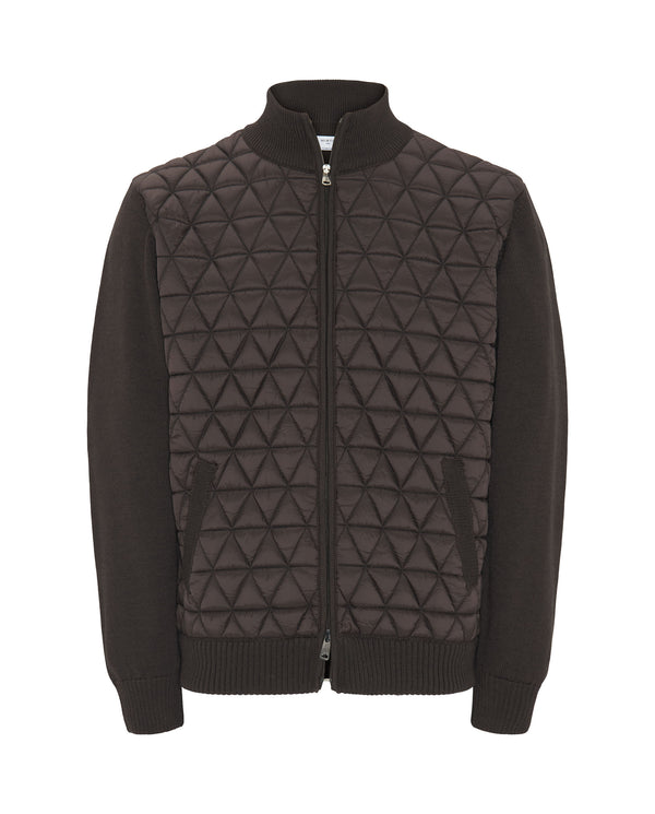 Brown knit jacket with quilted front by MIRTO