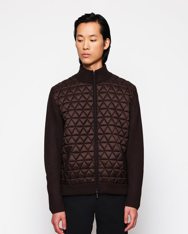 Brown knit jacket with quilted front by MIRTO