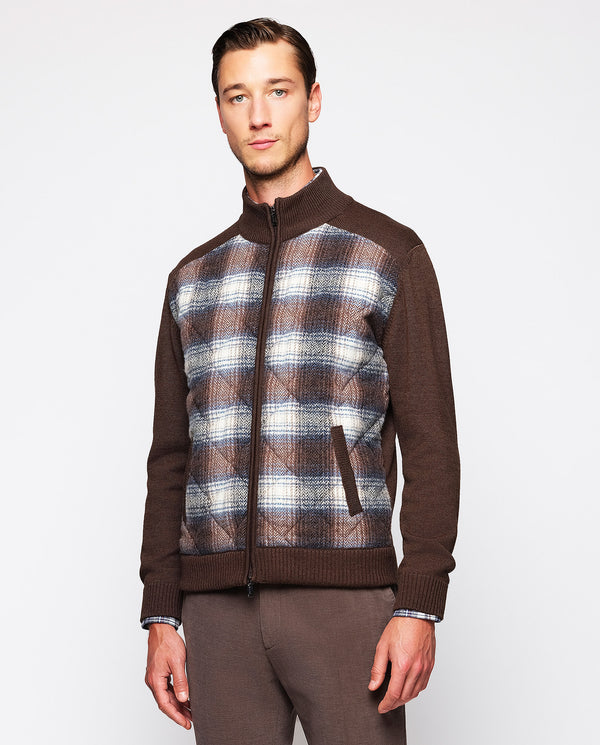 Brown knit jacket with quilted front by MIRTO