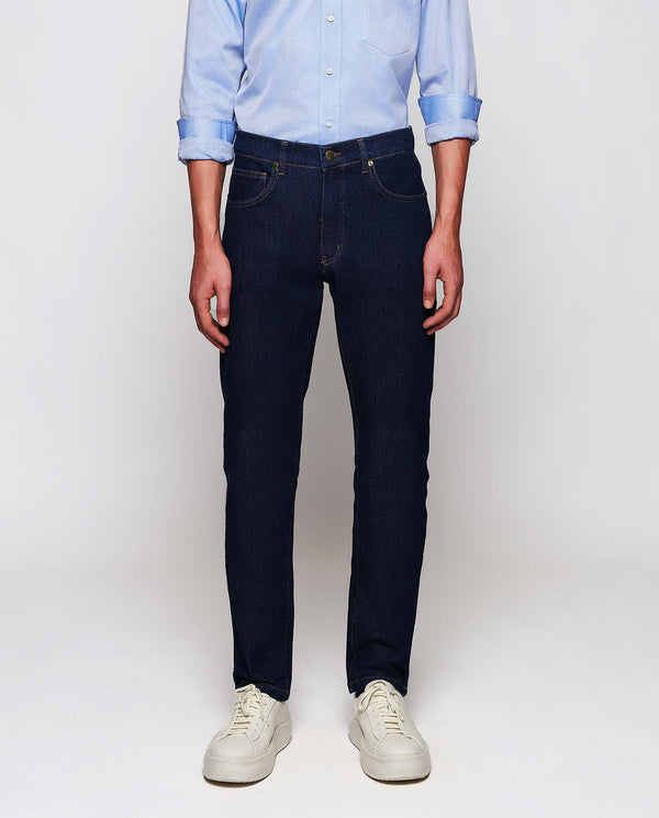Straight-fit 5-pocket denim washed trousers