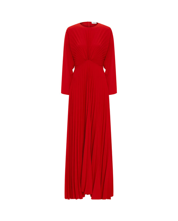 Red pleated dress