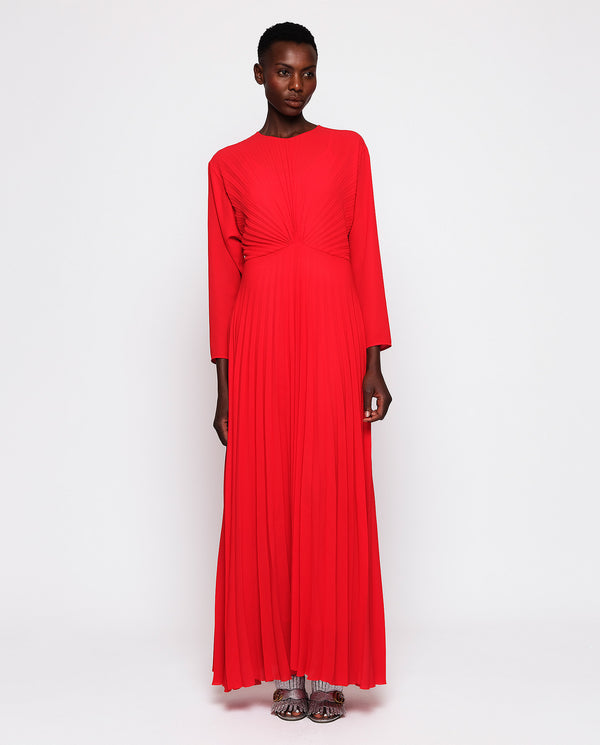 Red pleated dress