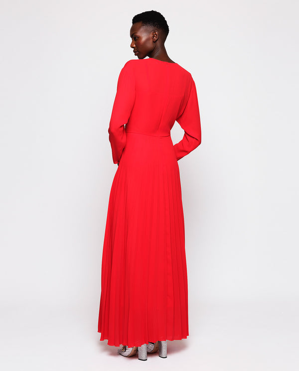 Red pleated dress