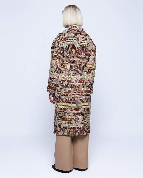 Brown jacquard coat by MIRTO