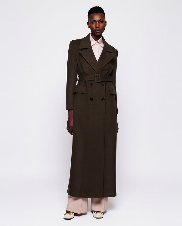 Khaki green wool & cashmere long coat by MIRTO