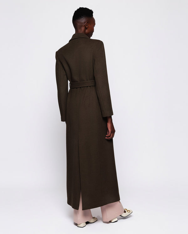 Khaki green wool & cashmere long coat by MIRTO