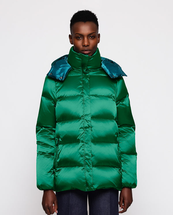 Green water repellent quilted jacket by MIRTO