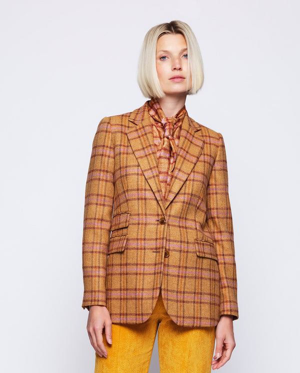 Camel wool plaid sartorial jacket by MIRTO