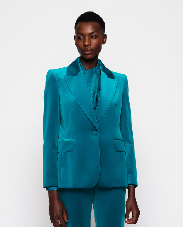 Turquoise velvet jacket by MIRTO